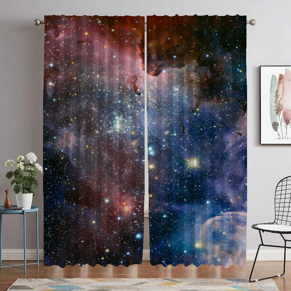Cosmic Nebula Window Curtain for Room 2 Panel Blackout Curtains Shades Partition Tulle for Bedroom Halloween Decoration Living