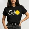 Female Tee Unique Hand Drawn Smile Text Replace Letter With Lazy Expression Face Trend Streetwear Crew Neck Casual T Shirt