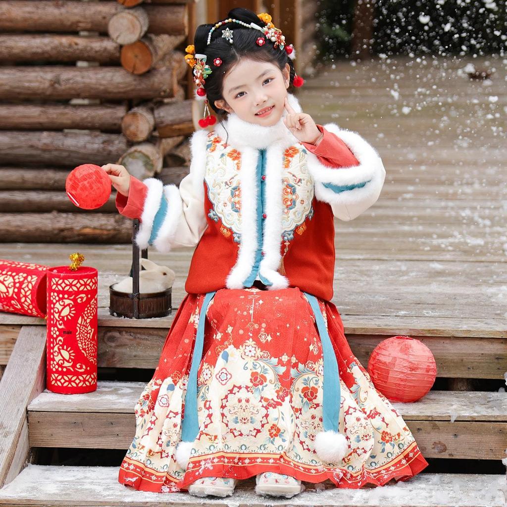 Combinaison d'hiver Tang Hanfu pour bébé fille 2025: Robe chinoise du Nouvel An élégante en coton épais