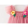 Children's New Children's Dress Three-dimensional Flower Flying Sleeve Dress Flower Child Mesh Shaggy Dress Girls Slip Dress