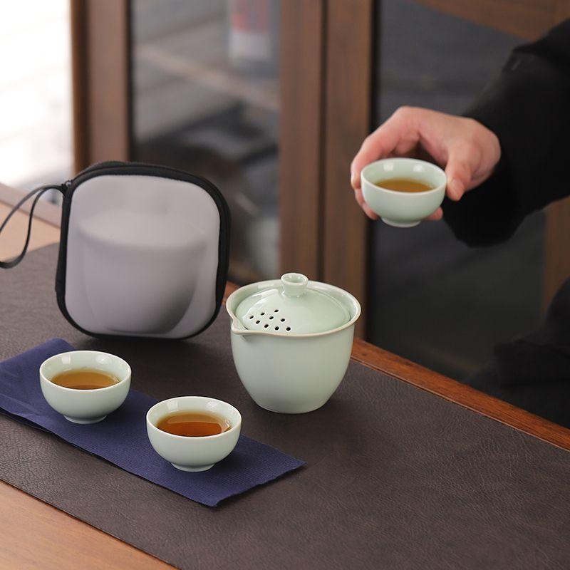 Travel Tea Set, Outdoor Portable Teapot, Camping Tea Drinking Equipment, Ceramic Quick Cup, Office Gongfu Tea Brewing Teapo