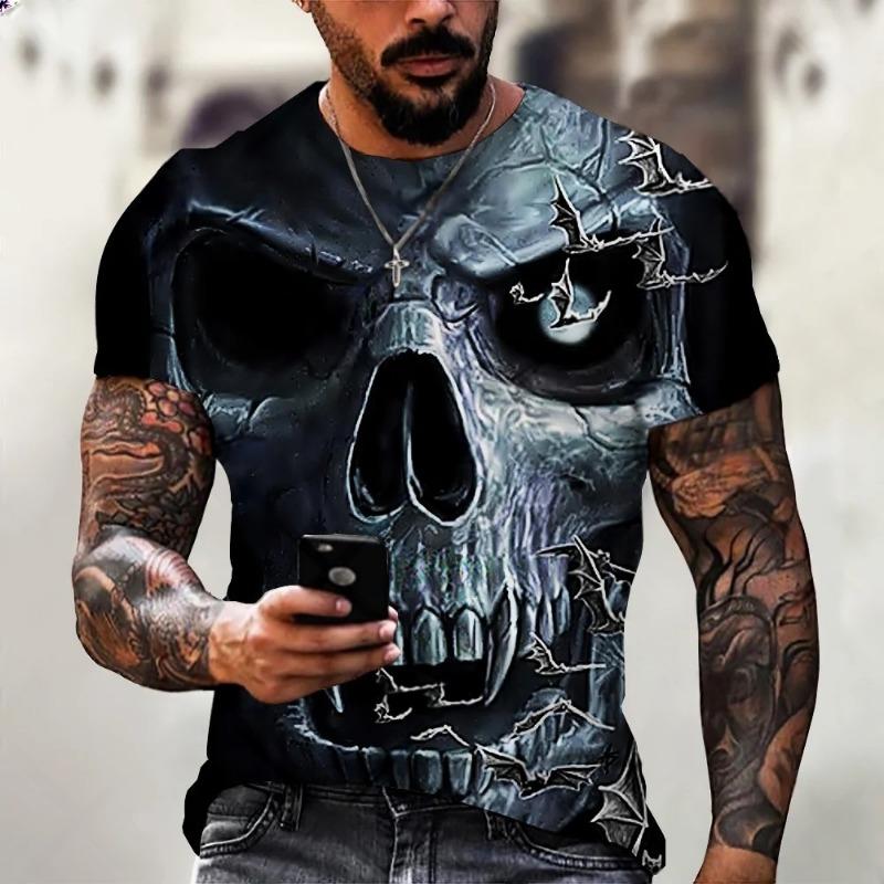 Skull Graphic Horror Print Tops Short Sleevemen's T-Shirt for Men Clothing Fashion Casual Oversized Tee Shirt Street Clothing