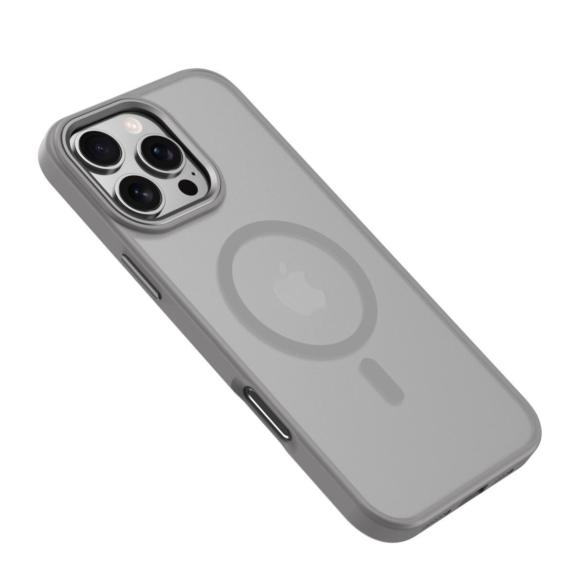 Совместимый магнитный прозрачный матовый защитный чехол для iPhone 15 Pro/16 Pro Max iPhone 16 серый
