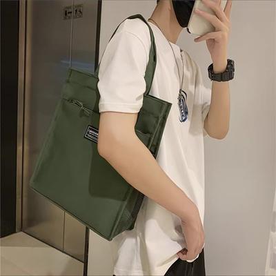 Casual Male Commuting Tote Bag Large Capacity Portable File Bag Durable Canvas Shoulder Bag  Unisex