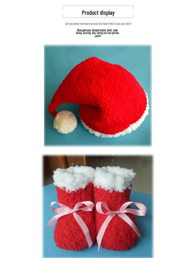 Handcrafted Knitted Baby Christmas Hat & Scarf Set - Skin-Friendly Velvet, Multiple Pieces Holiday Wear