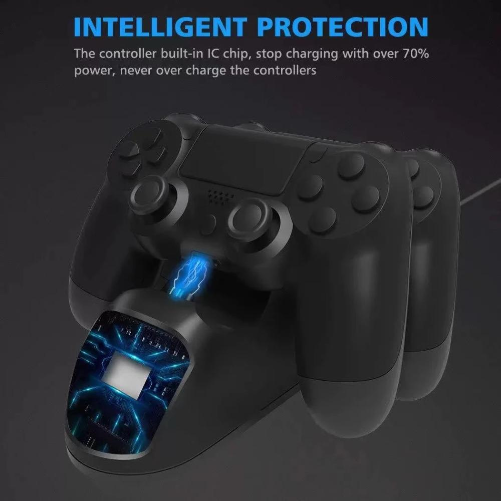 Base Carregadora para Controle de PS4/PS4 Slim/PS4 Pro, Base de Carregamento Rápido para Joystick Duplo USB, Suporte Carregador, Carregador de Gamepad com Indicador