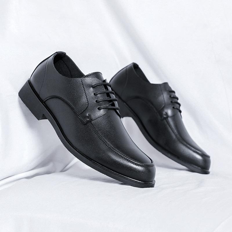 

2025 модельные кожаные туфли весна-осень мужские туфли деловые свадебные туфли дерби мужские кожаные туфли 8067-R 44 чёрный
