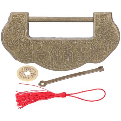 Chinese Carved Lock Set Ming Qing Dynasty Antique Brass Padlock for Cabinet Jewelry BoxAntique