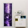 1pcs Self Adhesive Removable Vinyl Door Stickers Dreamy Purple Forest Bridge View Door Stickers Beautiful Moonlight Stream Entra