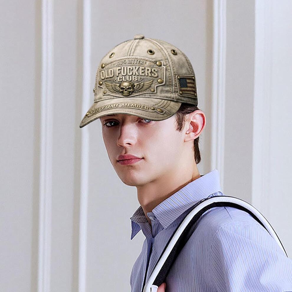 (Black) Old Fuckers Club-Vintage Baseball Cap, Old Fuckers Club Adjustable Distressed Hat, Embroidered 100% Bitter Lifetime Member