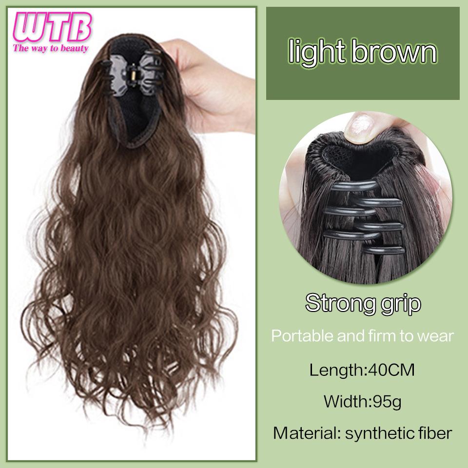 WTB Damen-Haarverlängerung, synthetischer kurzer, lockiger Pferdeschwanz, Clip-Haarverlängerung, schwarzbrauner Pferdeschwanz