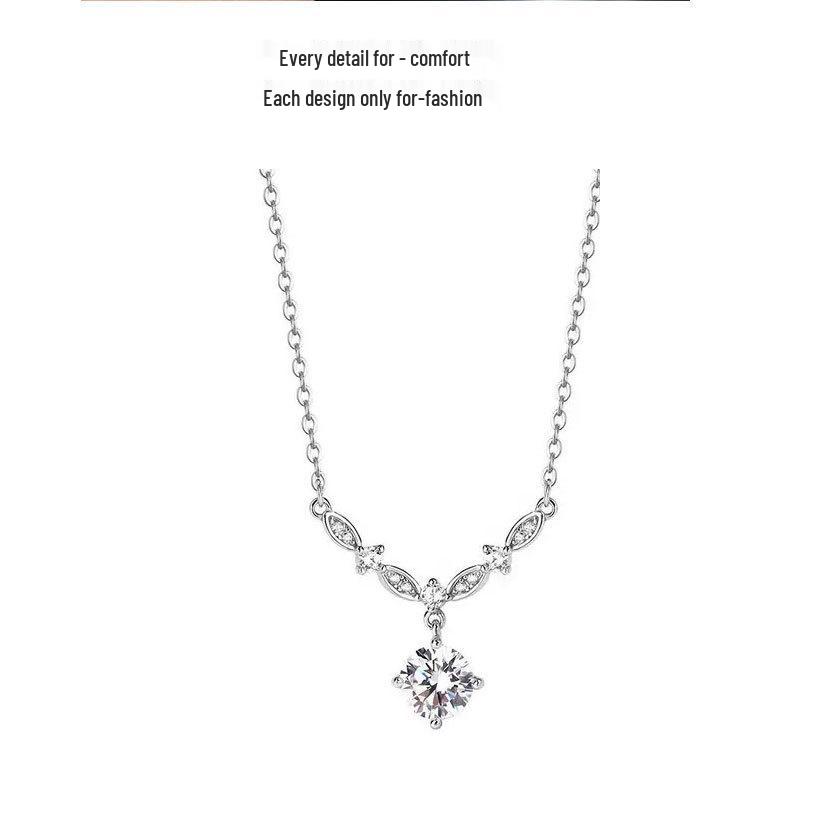S925 Sterling Silver Galaxy Moissanite Necklace with Zircon Chain - Women’s One Carat Sparkling Pendant, Perfect Christmas Gift