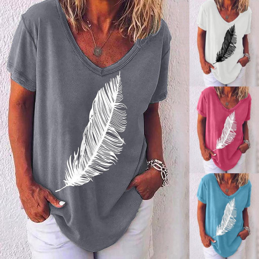 

Fashion Womens Girls Plus Size V Neck Print Tees Shirt Short Sleeve Blouse Tops