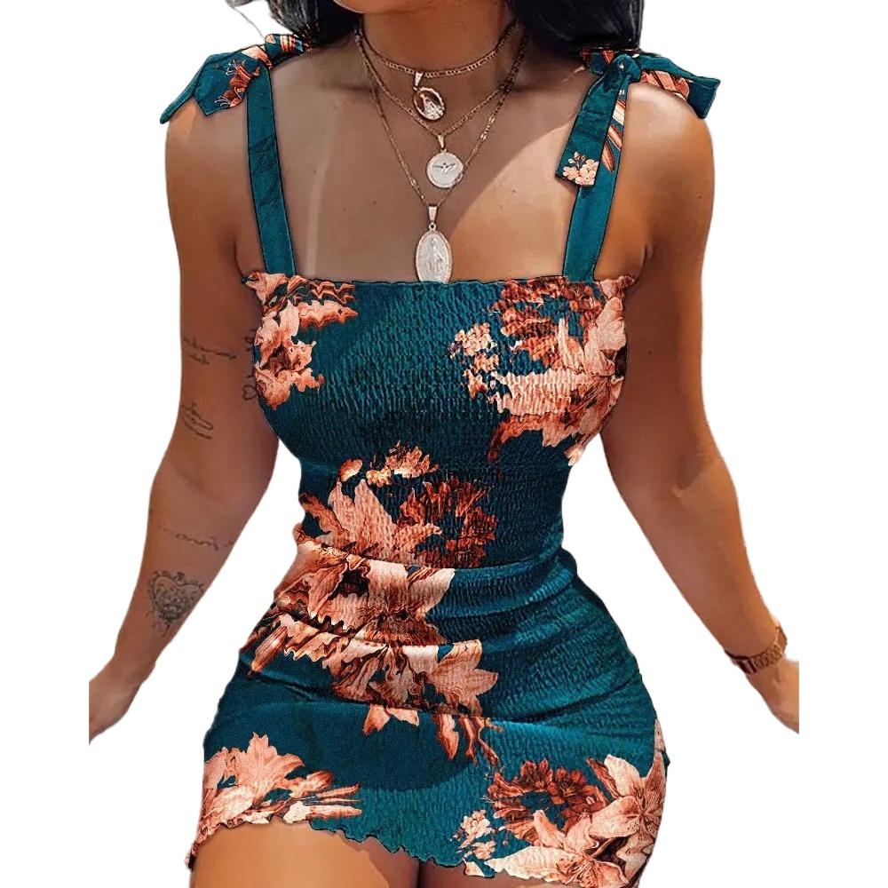 BITCED Women's Halter Printed One-piece Neck Sheath Waist Tight Dresses