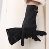 Soft Pu Leather Gloves Velvet Women Cycling Mittens Skiing Winter Bow Suede Gloves  Kids