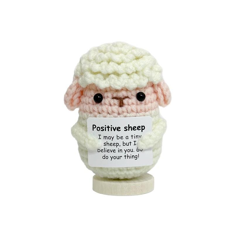 Cute Handwoven Knitted Positive Energy Sheep Dolls With Card Funny Crochet Emotional Support Animal Sheep Desktop Ornament Gifts