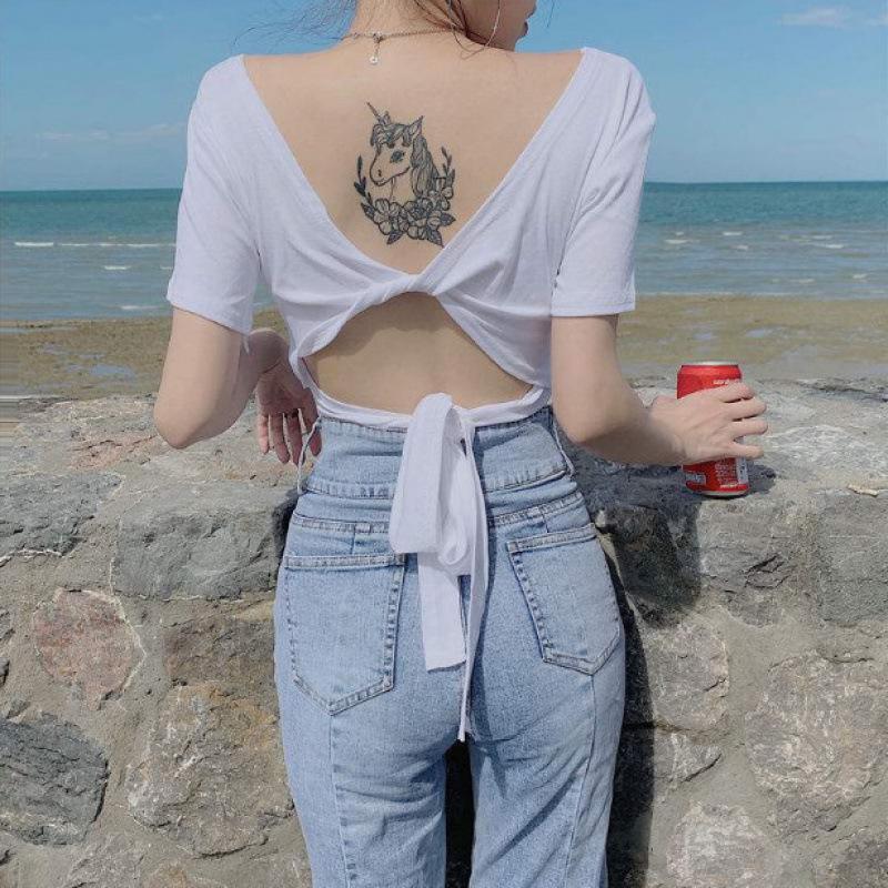 Hong Kong Style Backless Slim-Fit Women s Summer T-Shirt S белый