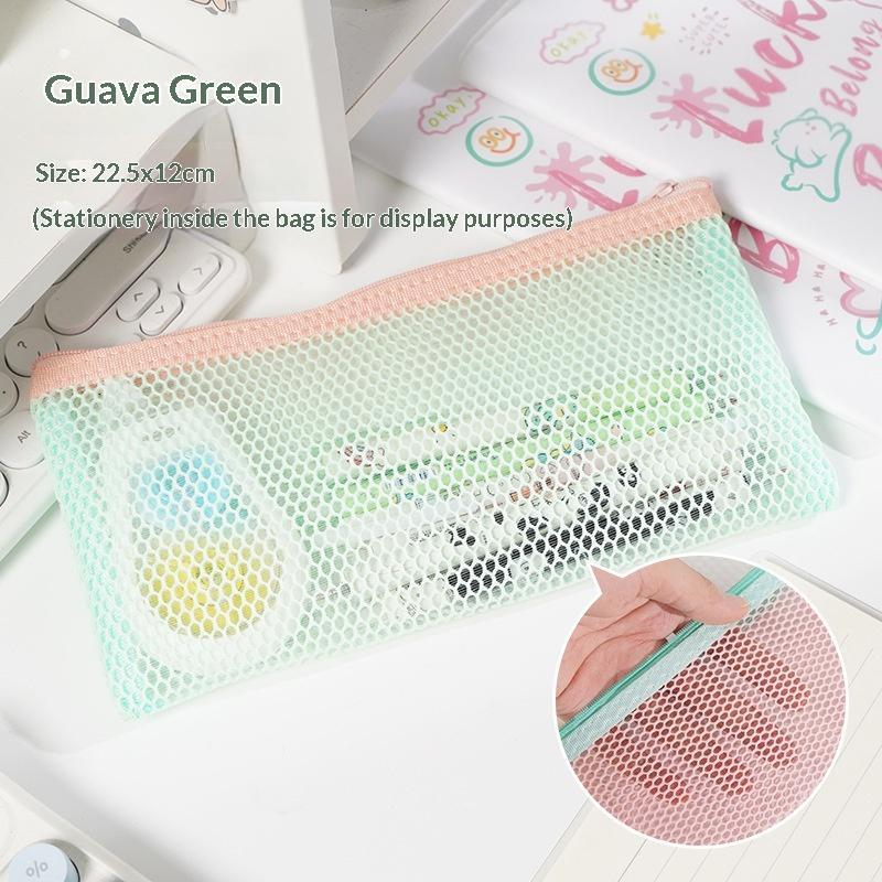 Pastel Transparent Mesh Zipper Pencil Pouch Heavy Duty Smooth Zipper Stationery Bag for School Exams Office Storage