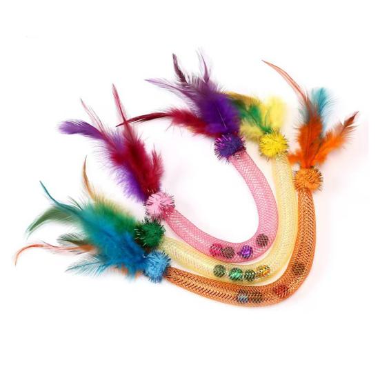 Cat Teaser Spring Toy with Bell Interactive Stretchable Spring Tube Cat Feather Toy for Indoor Cats Kittens Exercise Chewing Swatting Biting