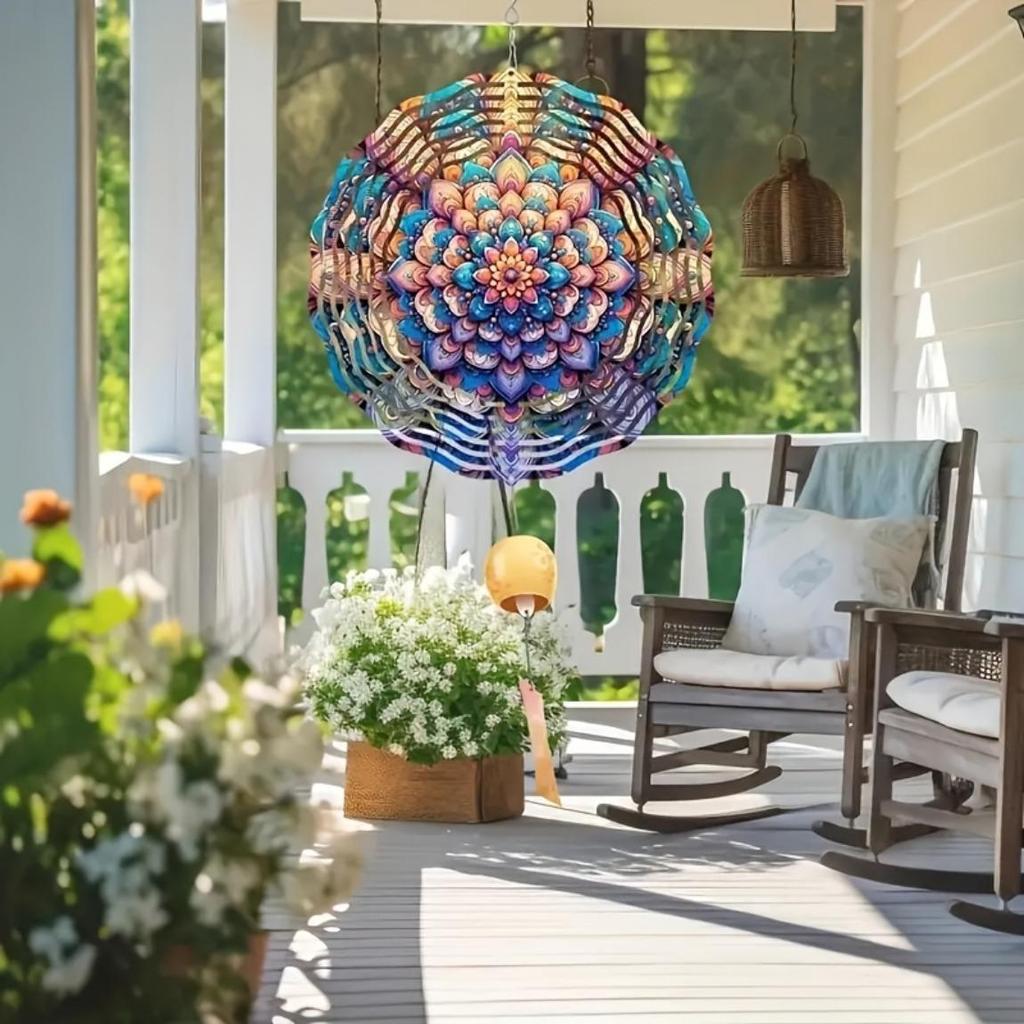 Stainless Steel Wind Spinner 25cm Mandala Wind Chakra Outdoor Garden Decor Kinetic Hanging Sculpture Gift No Battery Needed