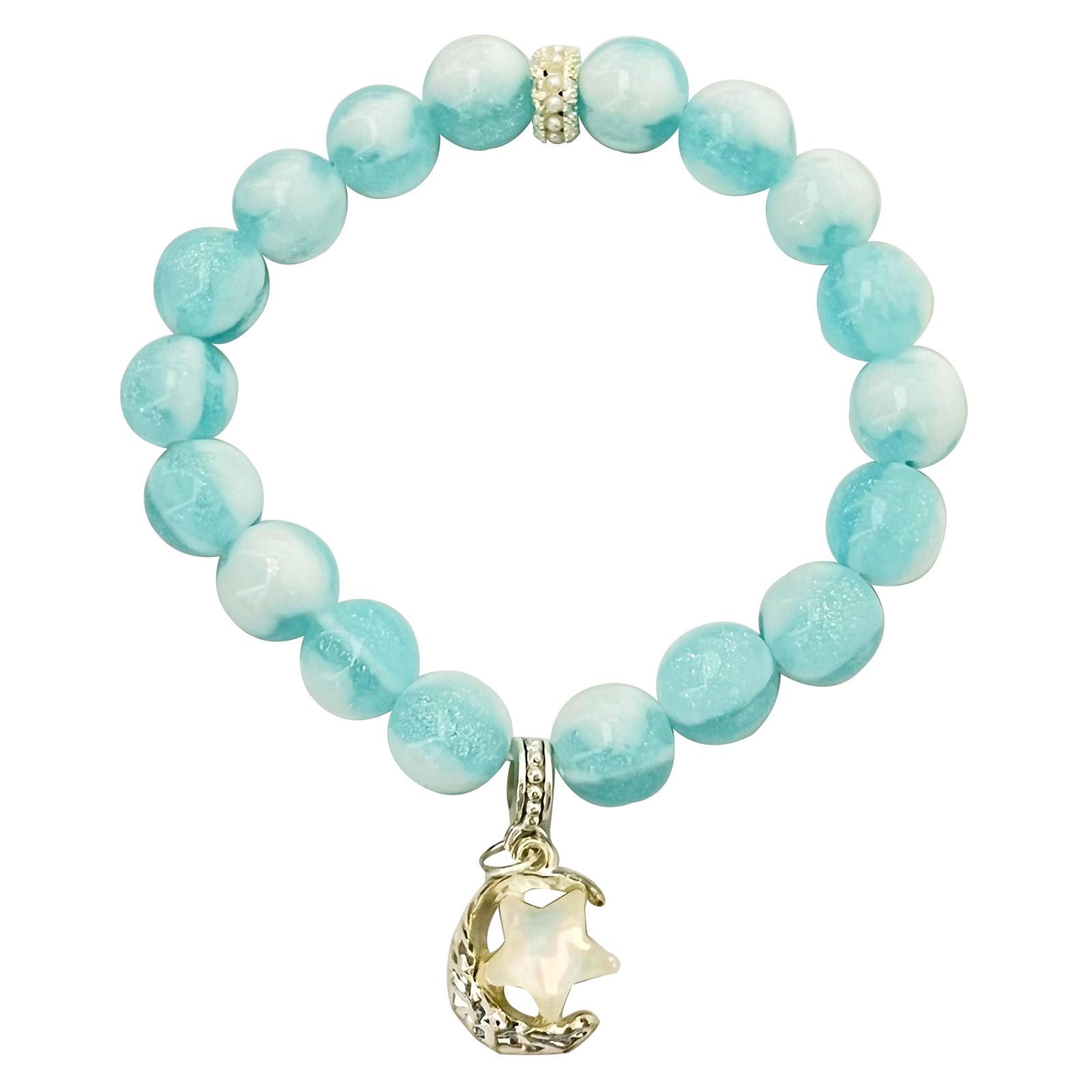 

Women Handmade Bracelet Ice Cream Color 10mm Round Resin Stone Bangles DIY Beaded Charms