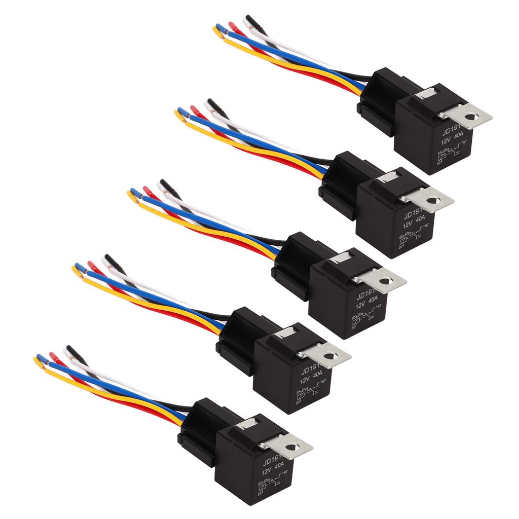 5pcs Automotive Relay Kit 5 Pin 40A 12V Waterproof Copper Contact Car Relay Harness