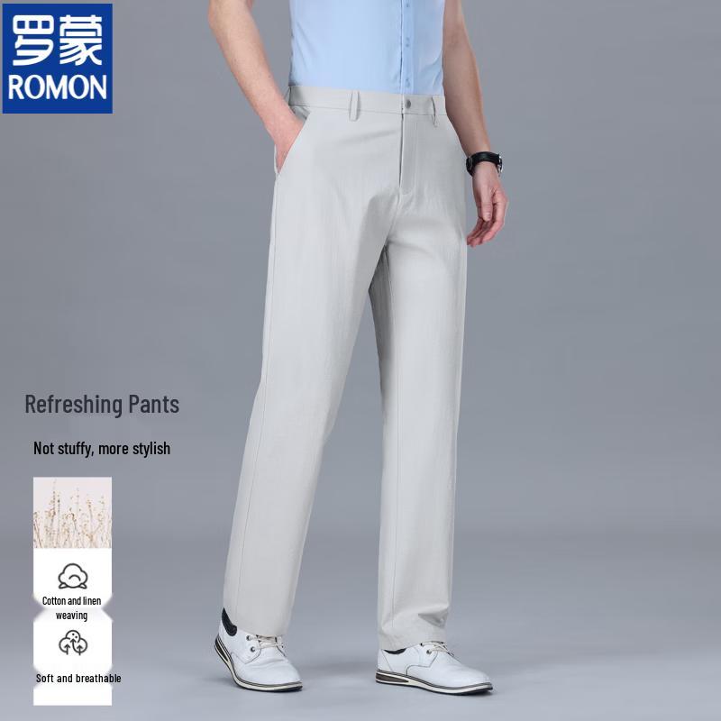 Romeng Men s Tencel Linen Straight-Leg Casual Pants 35 светло-серый