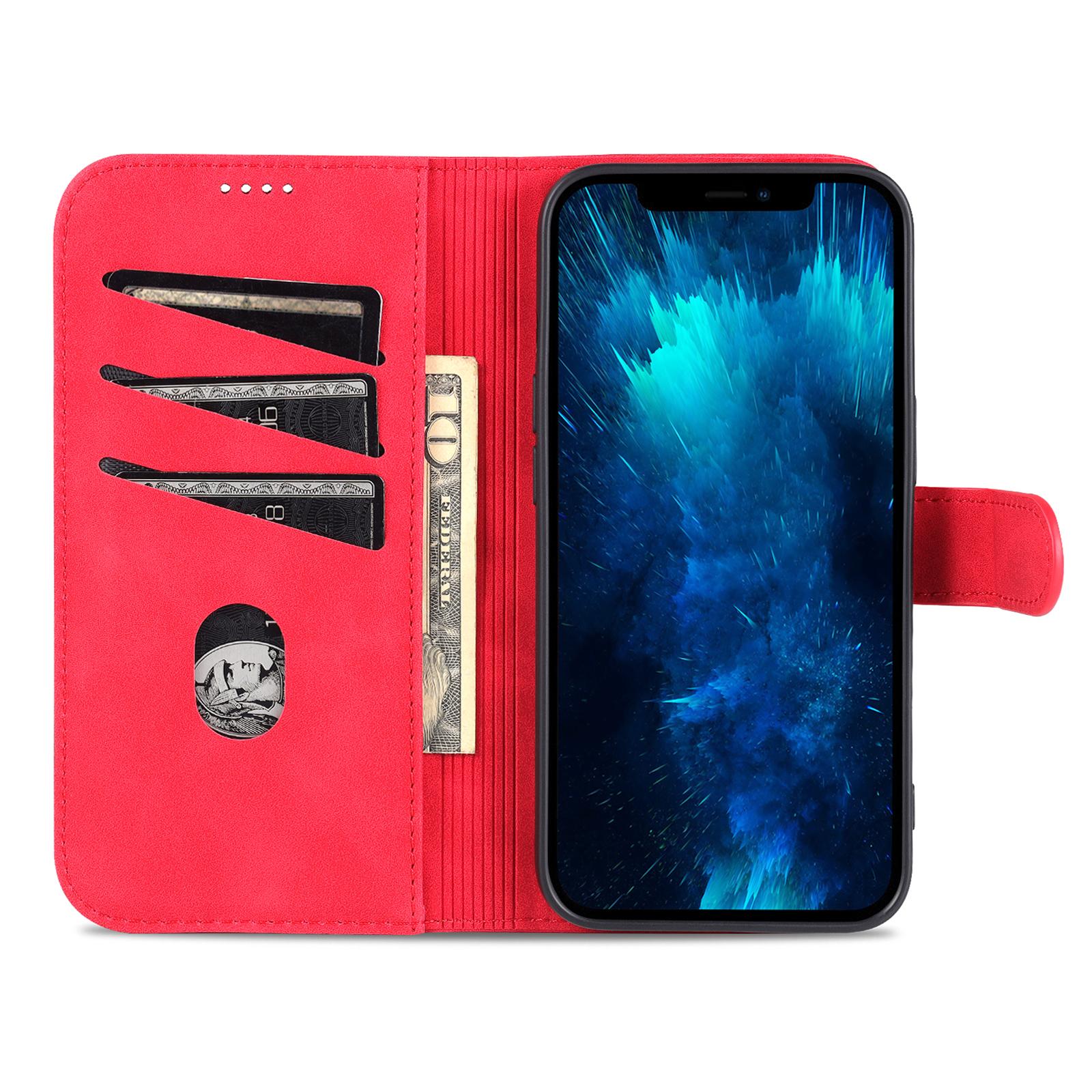 

AZNS For iPhone 15 Pro Dustproof Phone Cover Stand Wallet PU Leather Dustproof Cell Phone Case Red
