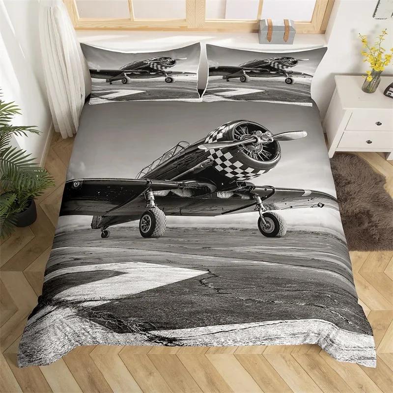 3D Airplane Duvet Cover King Aircraft Transportation Bedding Set Microfiber Globe Comforter Cover Helicopter Decor Quilt Cover