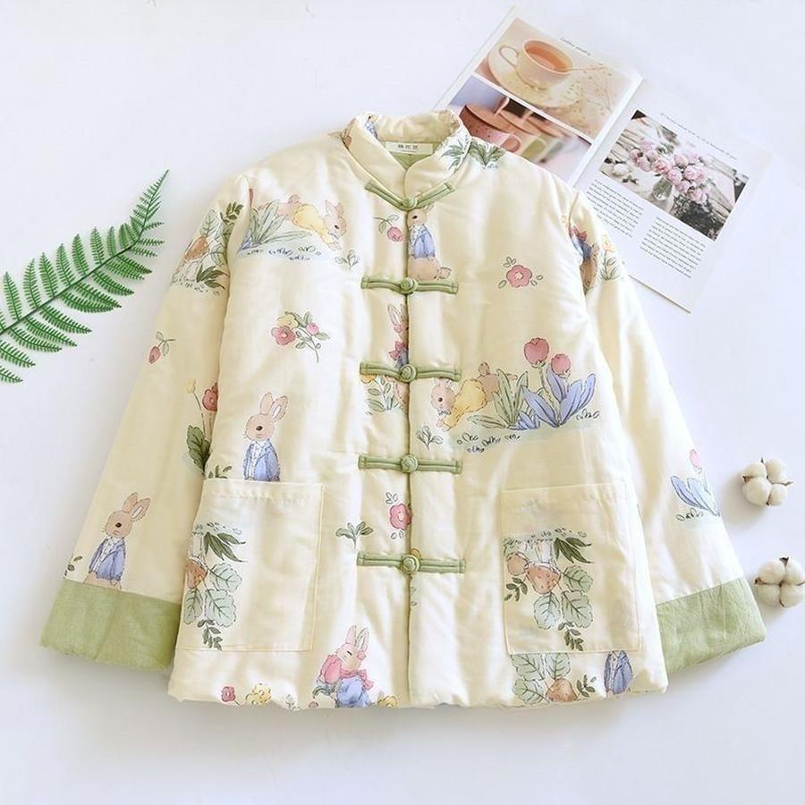 Chaqueta de Algodón Esponjoso Satinado Invierno Cuello Mandarín Estilo Chino Abrigo de Algodón para Mujer Ropa de Abrigo Grueso Abrigo Cálido