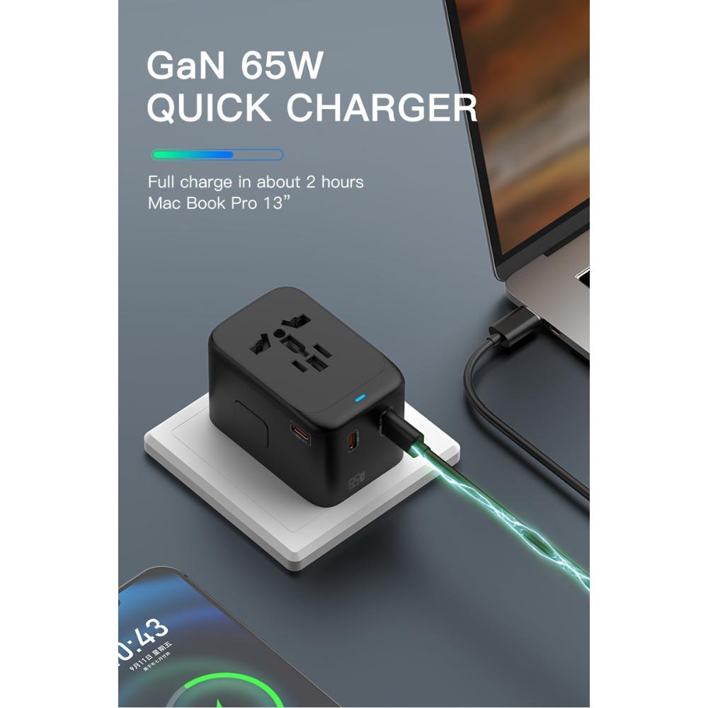 Travel Adapter, 65W Universal Travel Charger for iPhone, Laptop, Type A/C/G/I (US/UK/European Union/Australia)