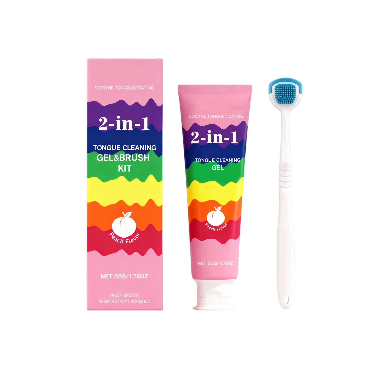 

Tongue Coating Cleaning 2-in-1 Gel Brush Set For Freshening Breath, Soothing Tongue Coating And Oral Care. One Size розовый