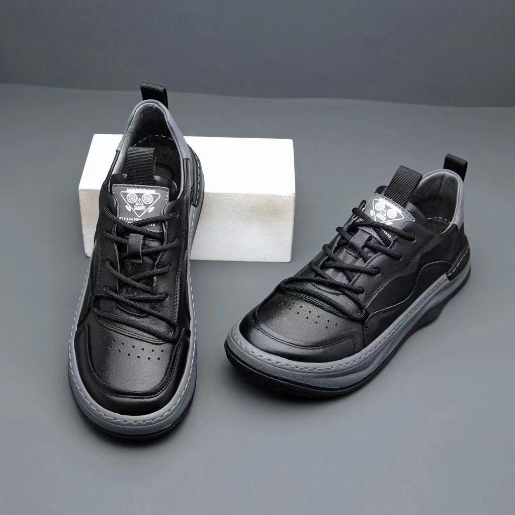 Herren Weiches Leder Weiße Schuhe Herren Dicksohlige Vielseitige Atmungsaktive Hohlsandalen Sneakers