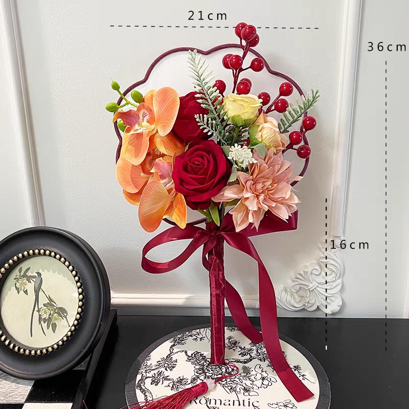 Bridal Folding Fan & Bouquet: Perfect for Registration, Engagement, Morning Robe, Chinese Wedding Dress, and Photos.