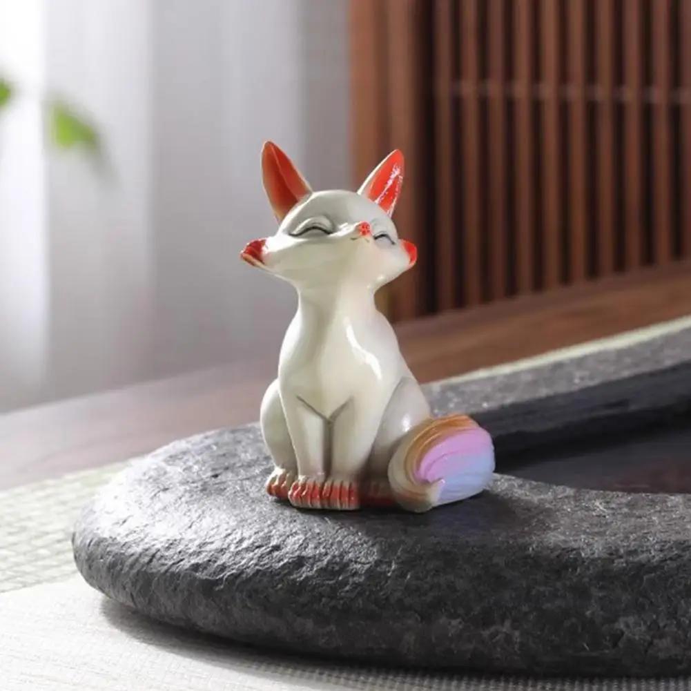 Fox Figurine Handcrafted Color Changing Fox Tea Pet for Good Luck Symbol Teahouse Ornament Resin Feng Shui for Kungfu for Good