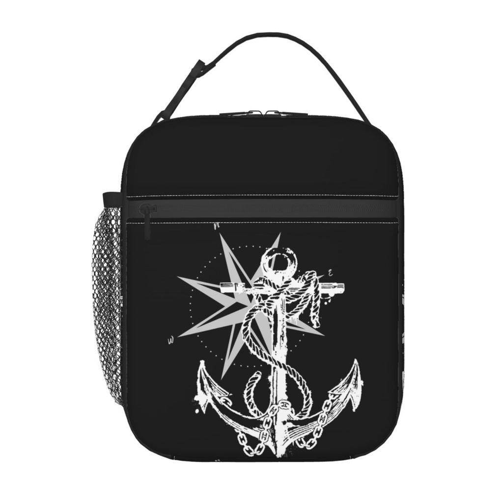 Nautical Compass Captain Anchor Boat Insulated Lunch Bag for Women Children Portable Food Boxes Thermal Lunch Box Tote
