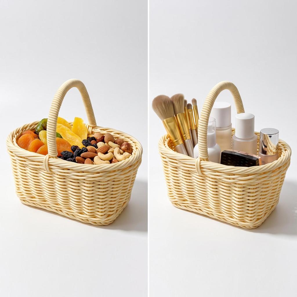 Mini Basket with Handle Compact Woven Plastic Sturdy for Home Decor