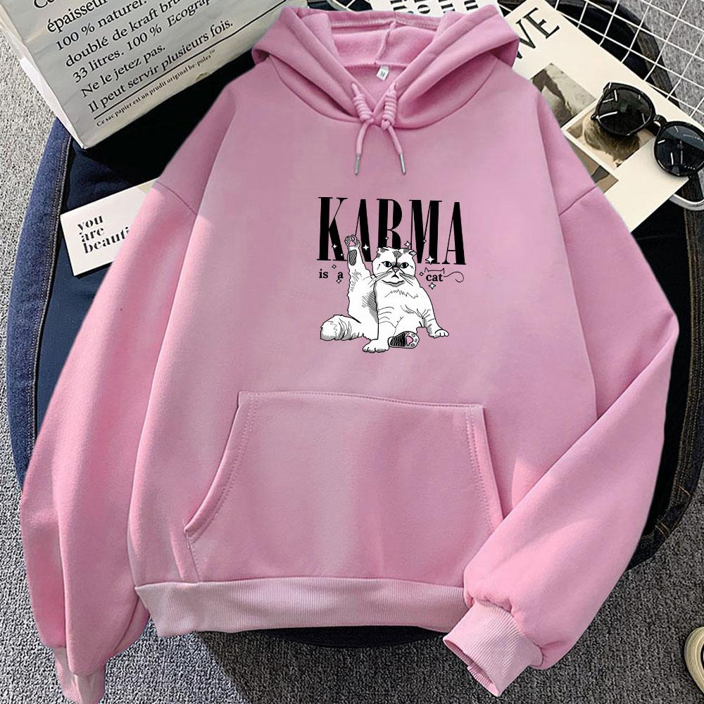 The Eras Tour Karma Is A Cat Oversize Sweatshirts Women Fashion Aesthetic Hoodies Anime Long Sleeve High Street