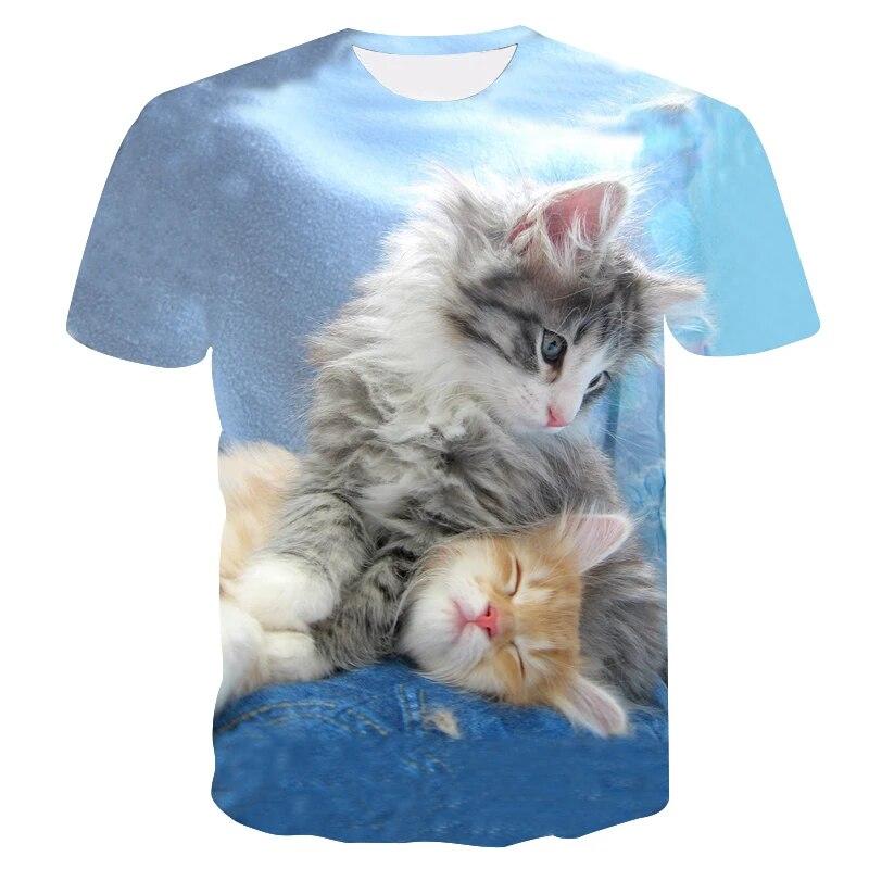 Cat Girls T Shirt Clothes Boys Girls Animal Children 3D T-Shirt Kids Summer Cat Lively Cute Funny Baby T Shirts Tops 4-14Y