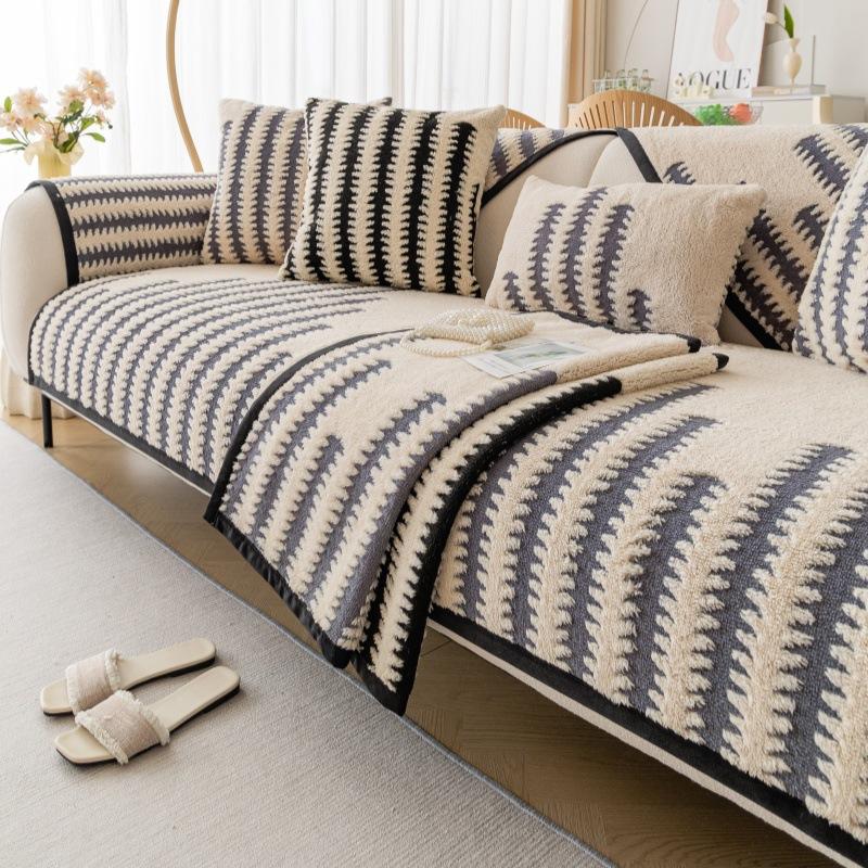 Jacquard Shu Cotton Lint  New Modern Simple Sofa Cushion Non-Slip Seat Cushion Winter Plush Cushion Full Cover Cloth Cover Towel