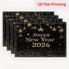 1/2/4/6/8pcs 2D Flat Placemats, Happy New Year 2026, Sparkling Golden Stars And Confetti, Suitable for Restaurants And Kitchens, Coffee Table
