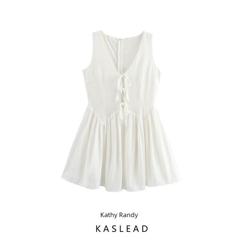 Kaslead New Arrival Women's Clothing Fashion Style Fashion Minimalist with Lining Shoelace Sleeveless Dress