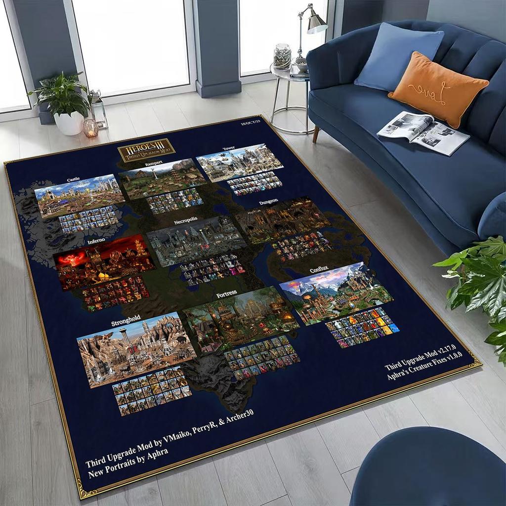 Retro Heroes of Might and Magic Map Games Art Rug for Bedroom Living Room Sofa Home Doormat Decor,Large Kids Non-slip Floor Mat