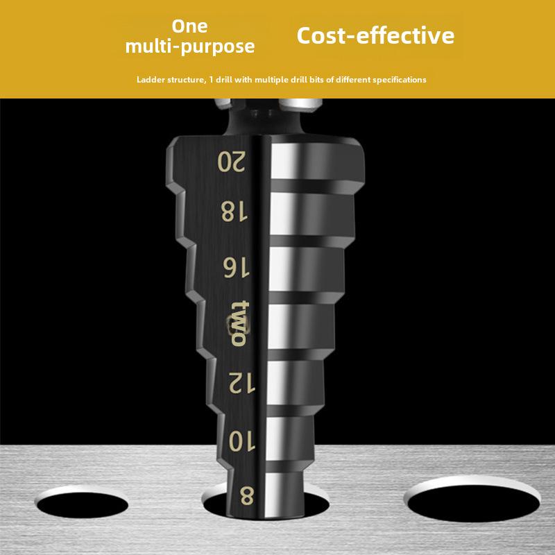 High-Speed Steel Step Drill Set with Nitrided Black Hexagonal Handle, Straight Groove, 3-12mm, 4-12mm, 4-20mm Sizes - Pagoda Drill Opener