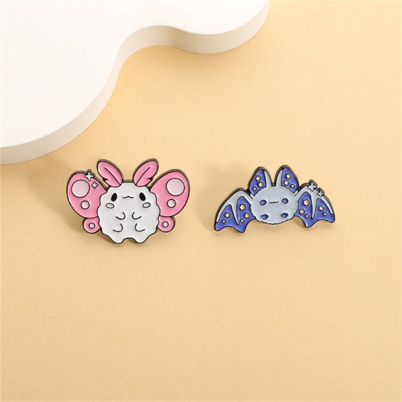 Blue Pink Bat Rabbits Enamel Pin Adorable Jewelry Gift For Friend