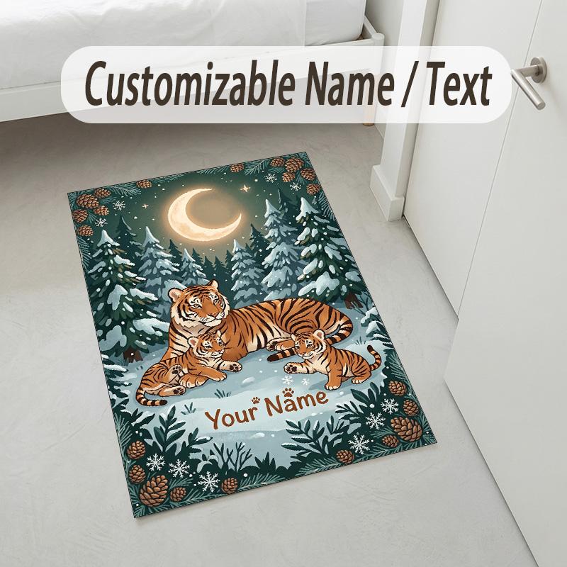 Winter Snowman Theme Soft Crystal Velvet Rug Custom Name & Text Print Non Slip Floor Rug for Bedroom Living Room