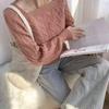 Women's Retro Square Collar Thick Knit Sweater - Autumn/Winter Korean Style, Waist-Slimming, Loose Fit with Twist Pattern