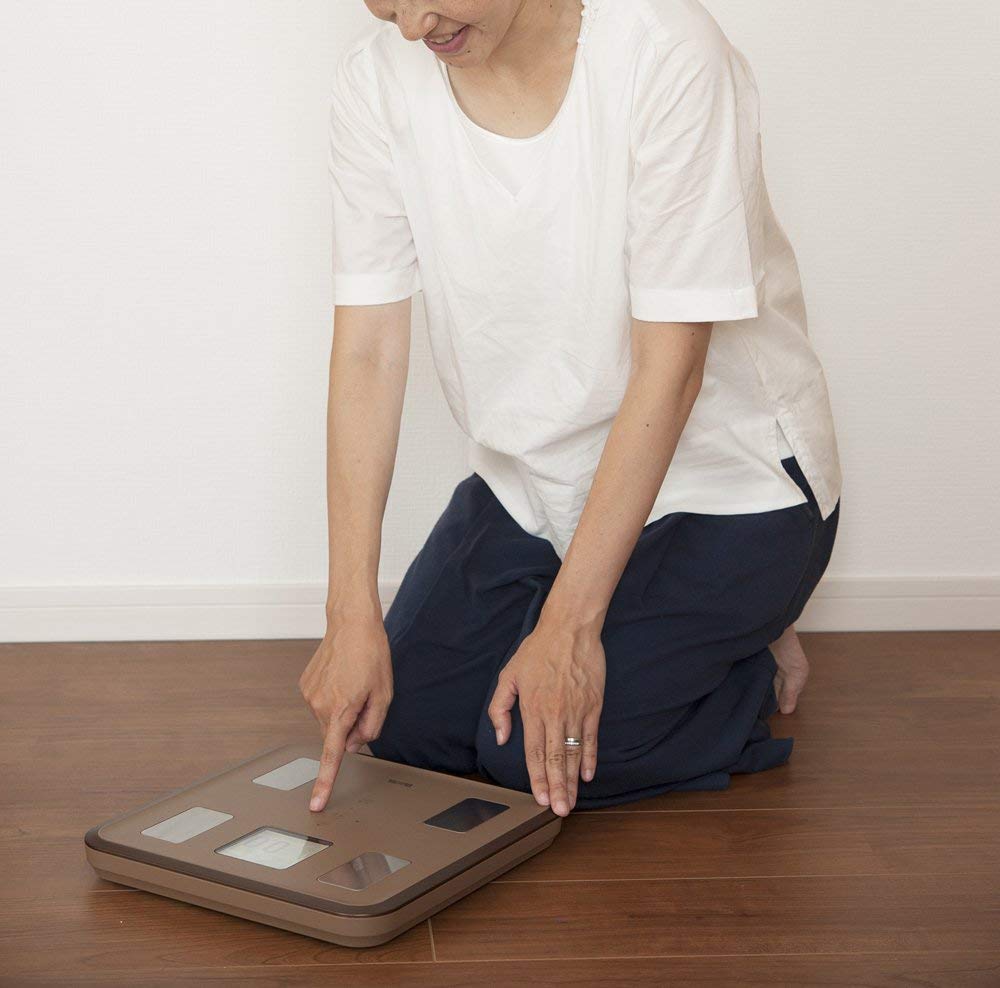 Tanita Body Weight and Composition Scale with Made in Features a LCD Display with Face Illustrations and Encouraging Backlight, Japan, Brown, BC-810