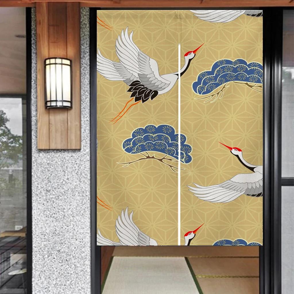 Doorway Curtains Japanese Noren Five Cranes Room Partition Kitchen Decoration Poster Hanging Doorway Tapestry for Bedroom