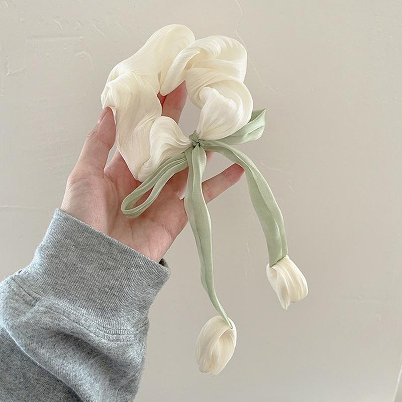Cute Women's Girls Korean Style Hair Bands Elegant Tulip Scrunchie Ponytail Holder Bow Elastic Hair Ties Accessory